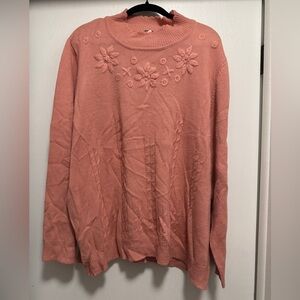 Vintage Salon Studio Pink Coral Mockneck Cable Knit Sweater Size  4x